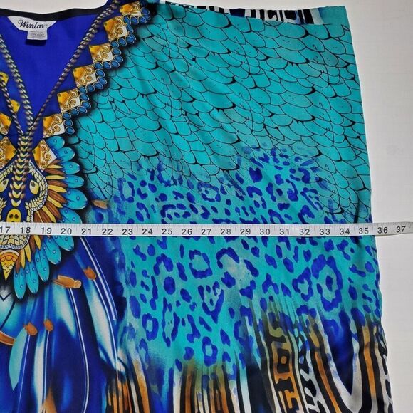 Winlar Satin Caftan Kaftan House Dress One Size Muumuu Vibrant Blue Boho Womens - Picture 7 of 8